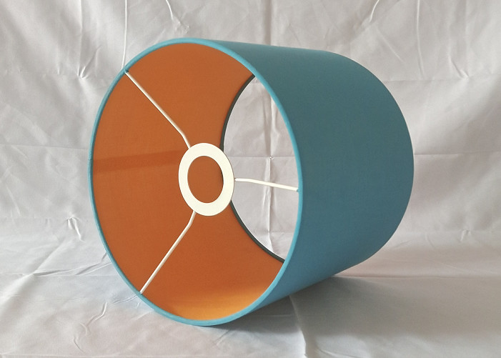 D240*H200MM Blue TC Small Drum Shade E14 E27 With Copper Fabric Inner