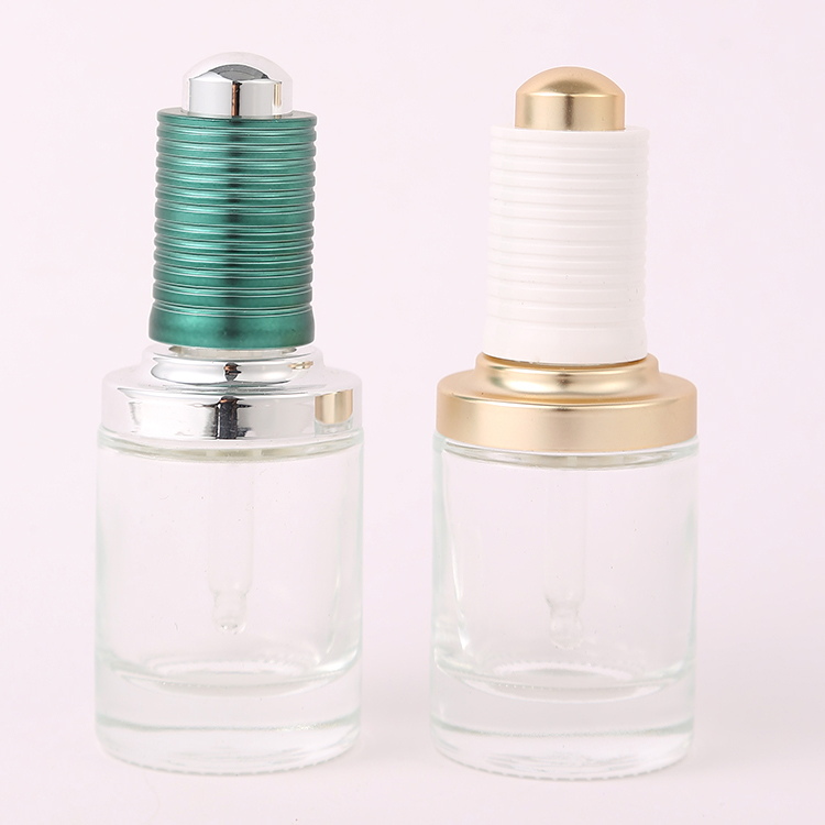 30-50ml Round Clear Dropper Glass Skin Care Oil Bottle with White Push Dropper Assembled Dropper
