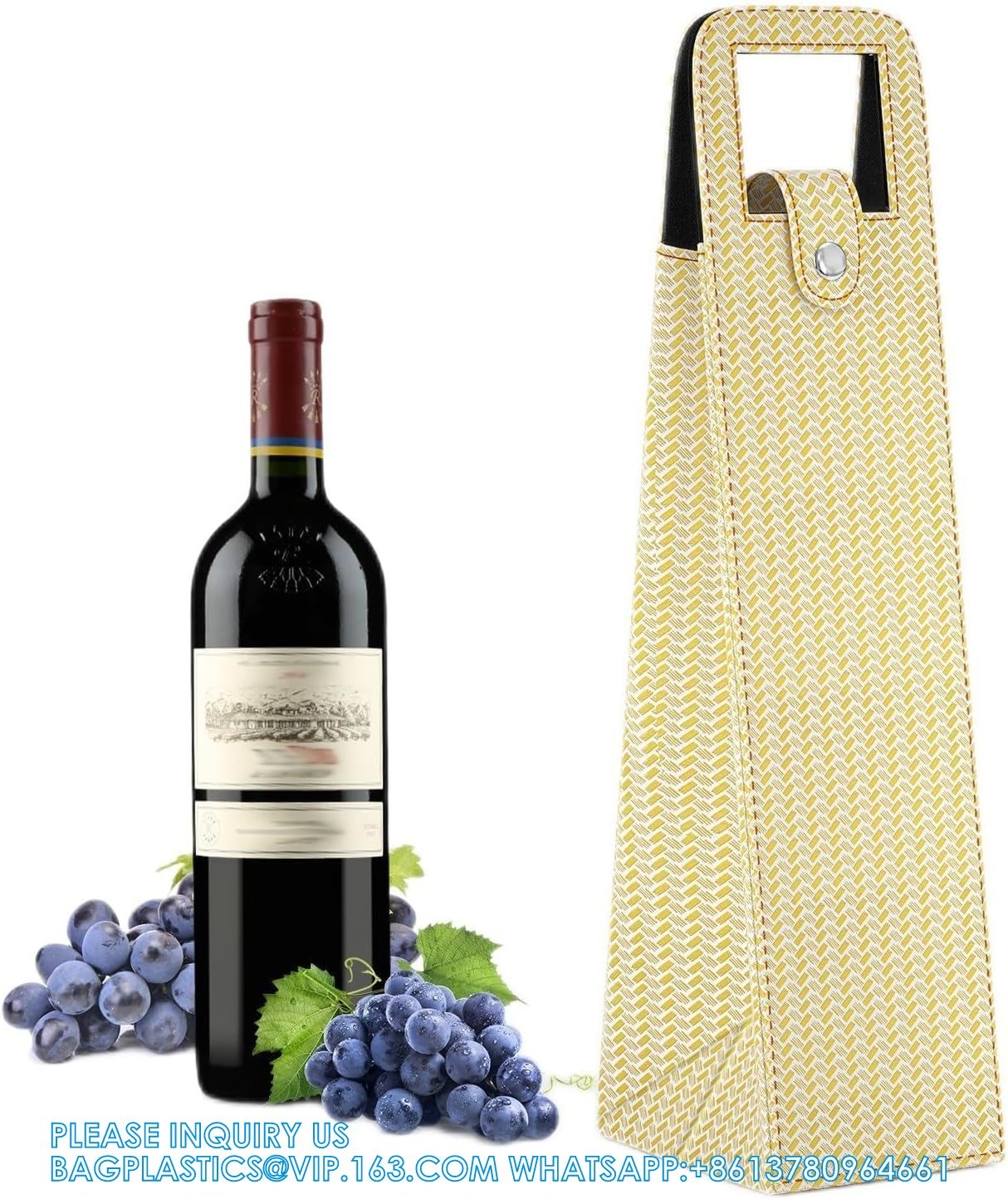Leather Wine Gift Bag 16.1x3.5x3.5 In, Wine Gift Tote Bag, Reusable Clasp Gift Wine Bag, Portable Wine Protector