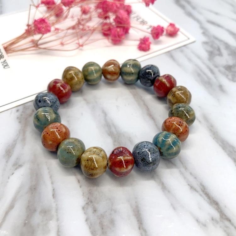 Ethnic Style Heart Sale High Temperature Flower Glaze Colored Ceramic Glaze Ceramic Bracelet Retro Multi-Style Painted Bracelet
