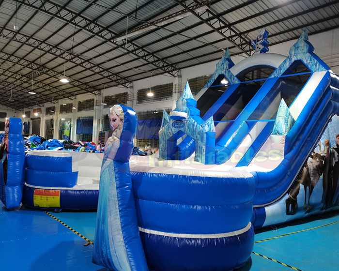 Frozen Double Jumping Bouncer Inflatable Water Slide With Pool