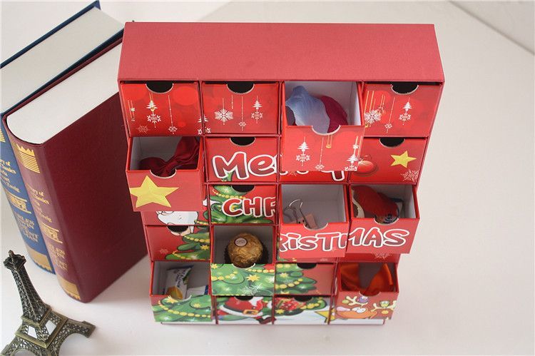 2025 New Custom Christmas Xmas Empty Advent Calendar Box Cosmetic Display Gift Packaging Drawer Box for Cosmetic Makeup Jewelry Beauty