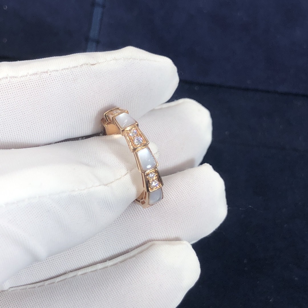 Elegant 18K Gold Diamonds Serpenti Viper Ring Diamond With White MOP Ring Yellow Gold White Gold