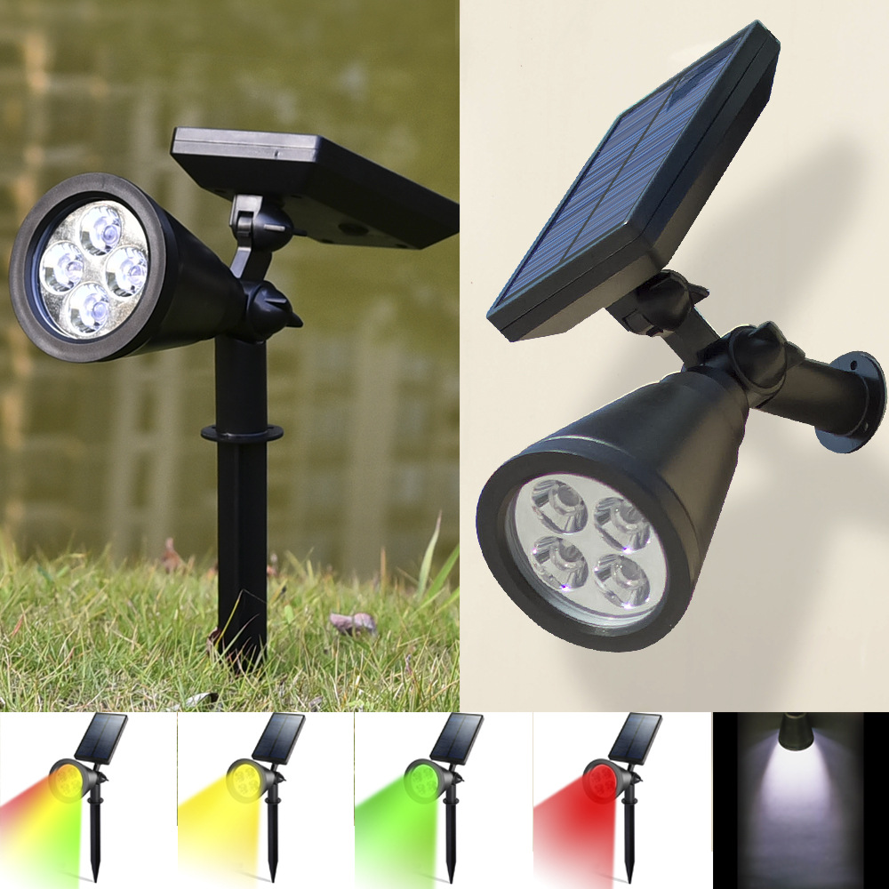 Solar Lights,2-in-1 Waterproof 4 LED Solar Spotlight Adjustable Wall Light Landscape Light