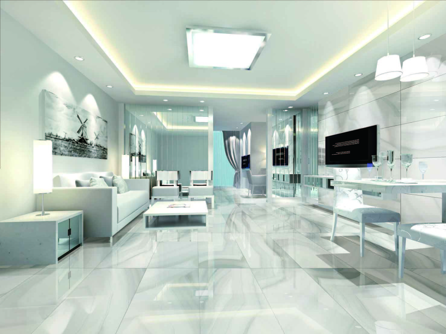 Glazed Digital Polished Porcelain Floor Tiles / Classic Marble Beige Porcelain Tile
