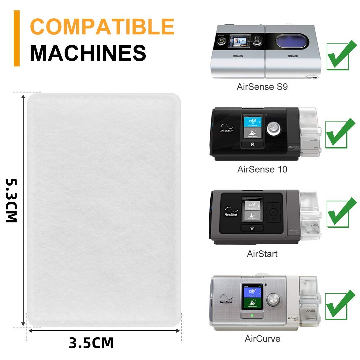 Disposable Universal Filters for ResMed AirSense 10 - AirCurve 10 - S9 - AirStart
