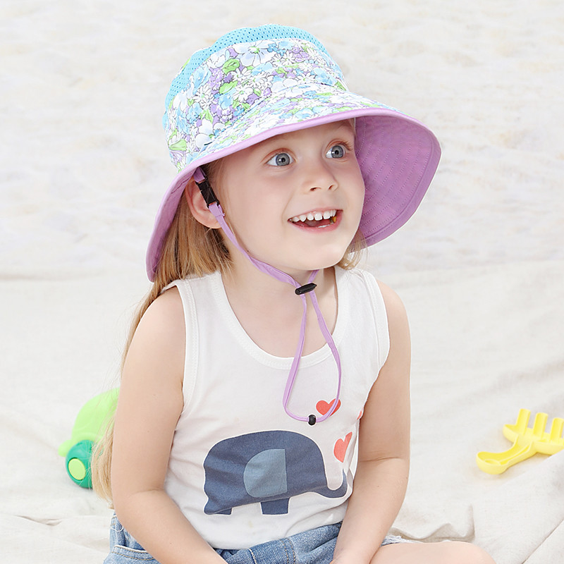 Wide Brim UPF 50+ Mesh Childrens Bucket Hats 55cm With Neck Flap OEM