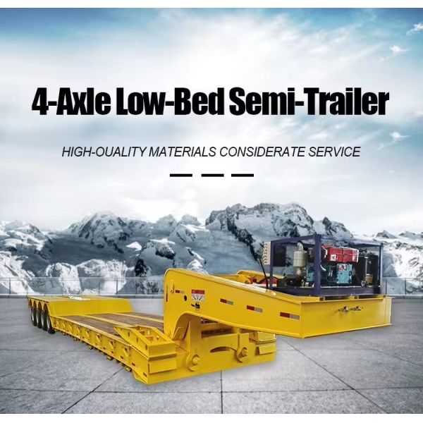 2.3 Axle Number Iron Large Loading Capacity Low Bed Trailer with Hydraulic Folding Ladder