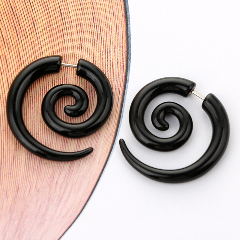 Ethnic Black Spiral Earrings Ear Plugs Acrylic Piercing Drop Earring Punk Twister Earrings for Women