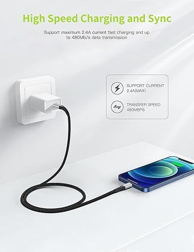 Fast Charger Block Data Transfer Cable Braided 3Ft 6ft For Iphone 15 16