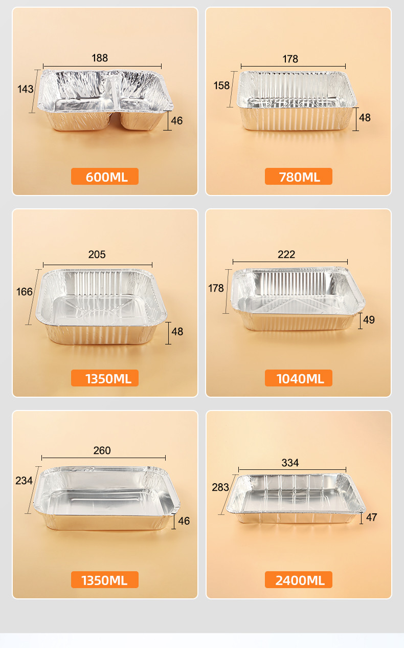 Silver Gold Customize Packing Boxes 3 Compartment Aluminum Foil Lunch Box