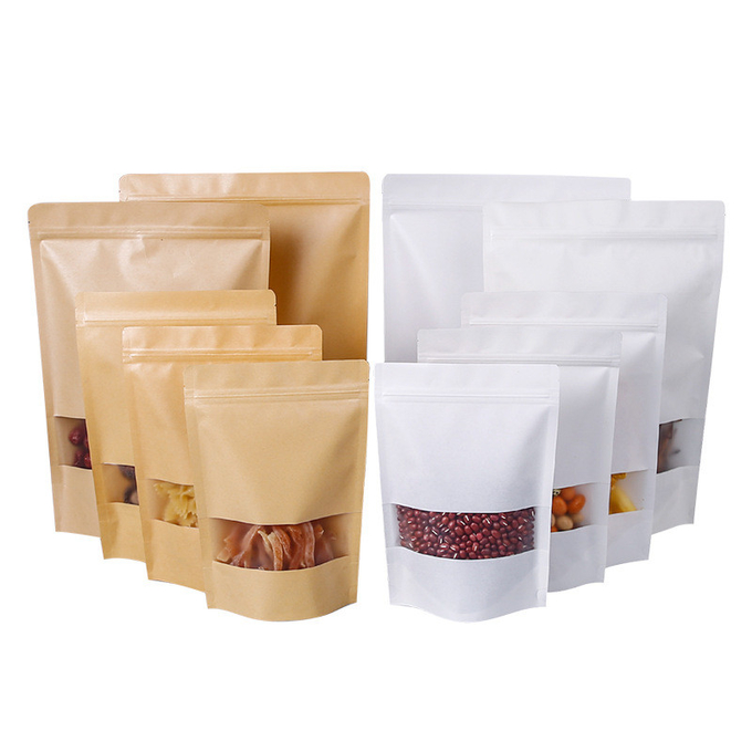 Resealable Stand Up LDPE Kraft Paper Food Pouches Aluminum Foil With Zipper