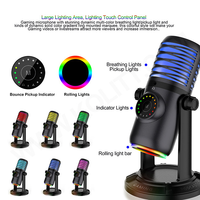 Streaming Podcast Condenser Mic USB RGB Gaming Microphone for Laptop PC PS4 PS5
