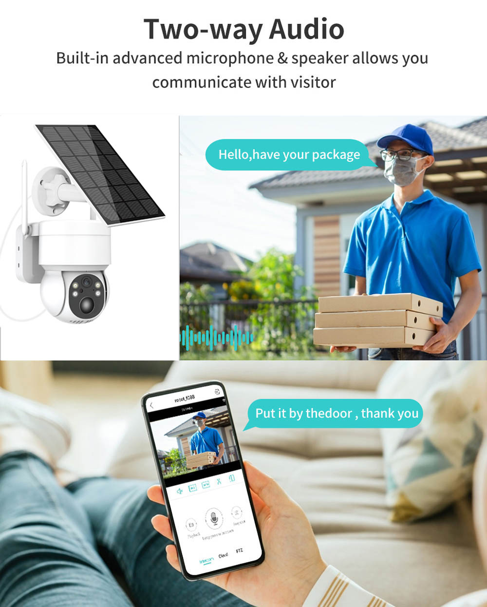 Solar Battery Powered Outdoor Wifi PTZ Security Camera 2MP 1080p Camera