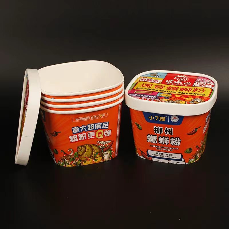 Waterproof Takeaway Noodle Paper Cup 1000ml Printing Square Bowl With Lid