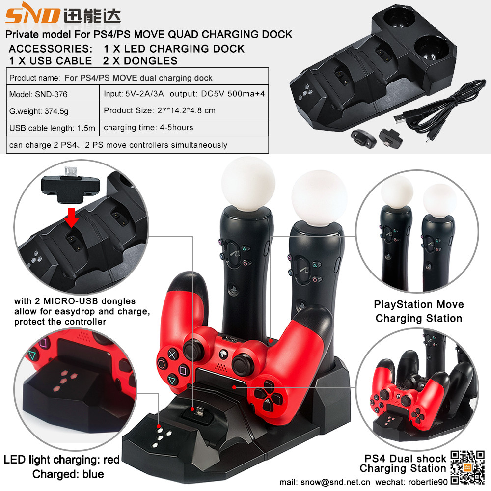 4 In 1 USB Charging Dock With LED Light Dual Charger Dock Station For Playstation For PS Move For PS4 VR Controllers