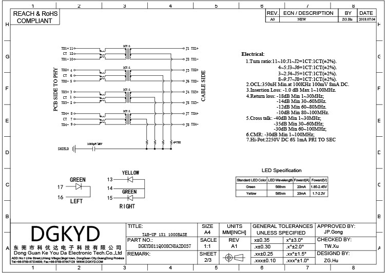 Integrated Filter RJ45 Shielded Connector With Light Shield 8P12C