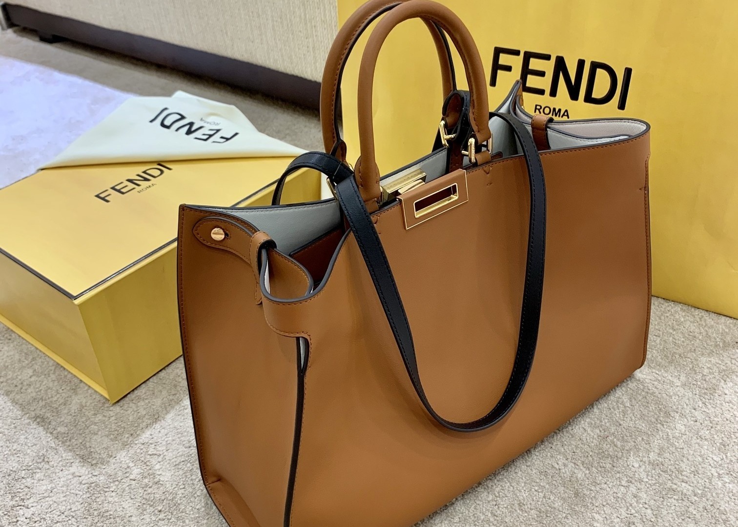 Peekaboo Brown 40cm Tote Shopper Bag Geninue Leather High Capicity