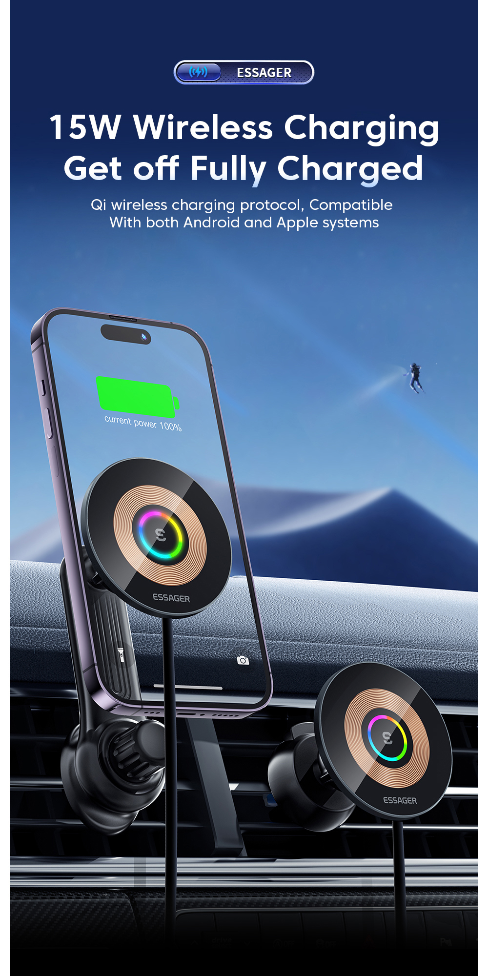 Essager 2023 Arpege Fast Wireless Car Chargers Car Phone Holder 15W