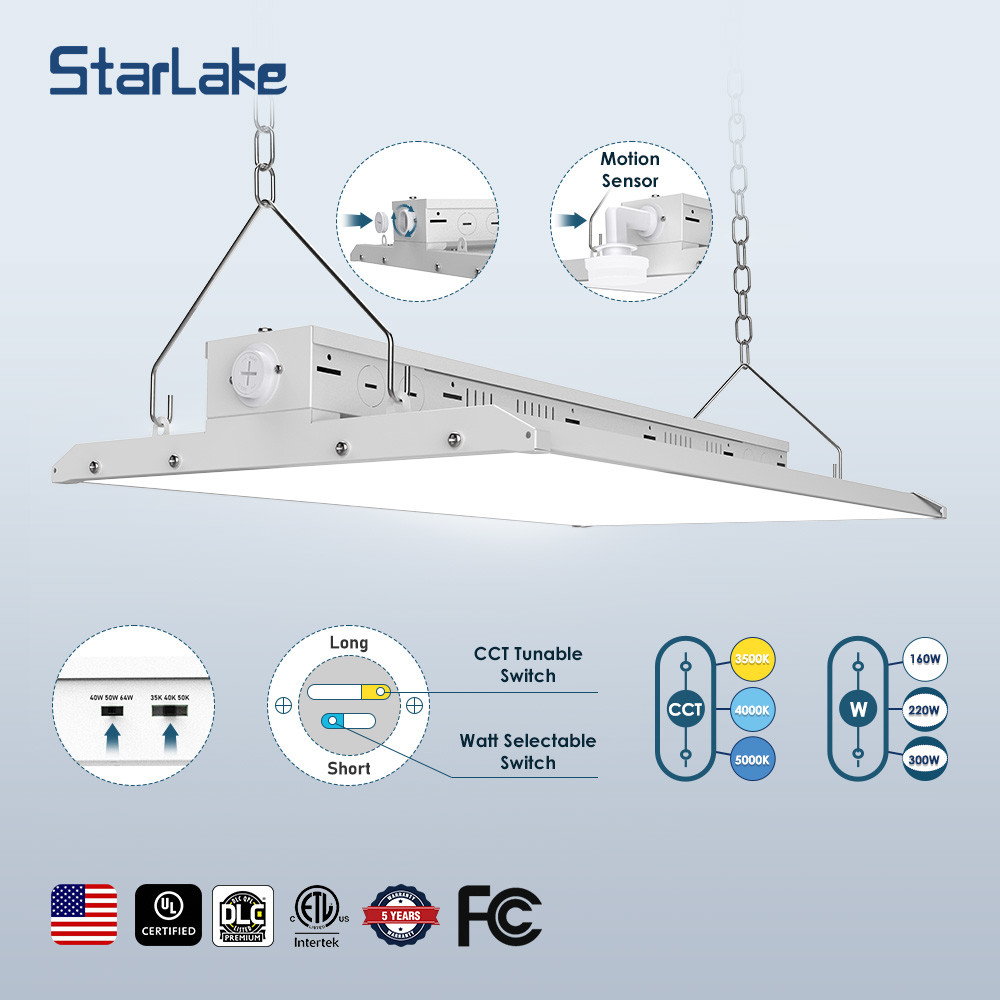 80-400W Linear High Bay LED Lights With Motion Sensor For Shop Factories 5 Year Warrant