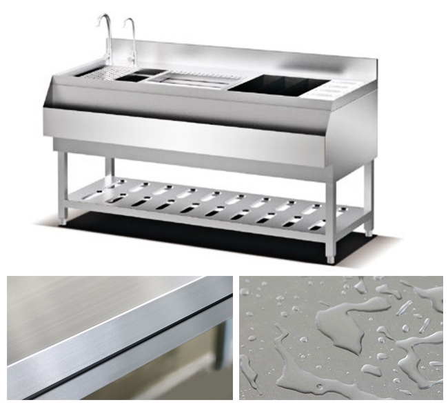 Multi -  Color Stainless Steel Cocktail Bar Station With Double Sink Double Deck Mixed Cabinet For Restaurant