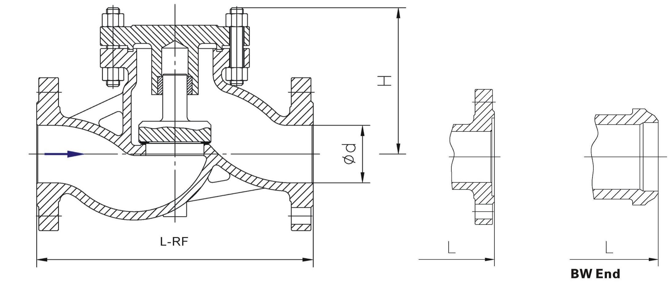 Lifting Check Valve Dimensions Drawing