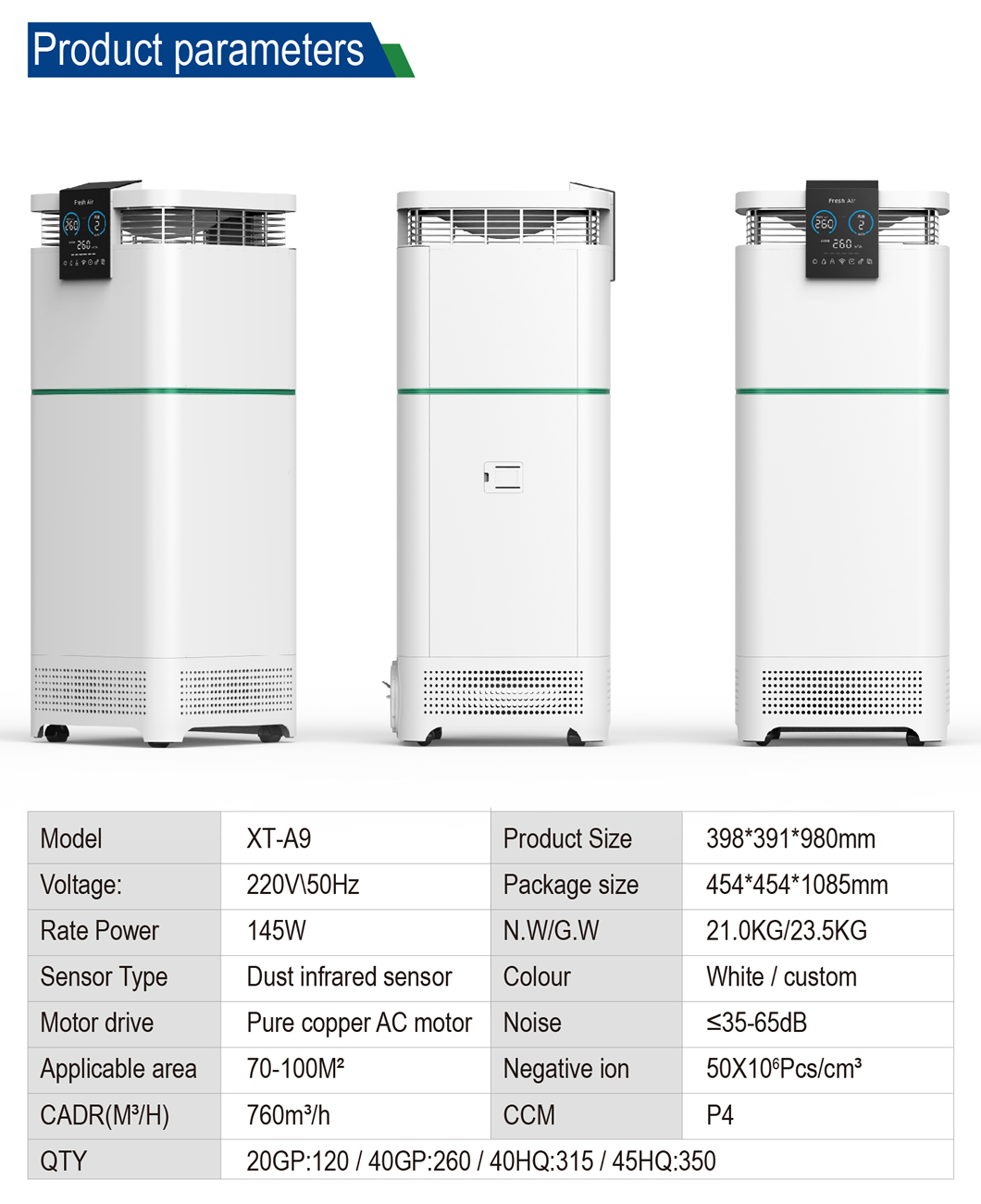 2022 New 100m2 Purificador De Aire Breathe Fresh Clean Air Europe School Classroom Special EN1822 HEPA H13 Large Air Purifier