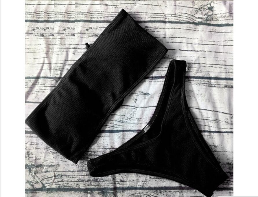2019 Solid Bikini Brazilian Swimsuit Bikini Sexy Female Shoulder Swimsuit Bikini Suit Maillot De Bain Femme