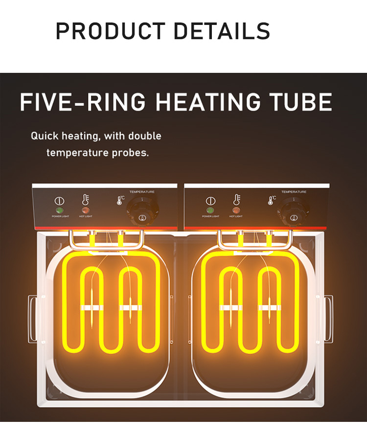 Overheat Protection 2-Tank 2-Basket Automatic Fryer Machine for Restaurant Equipment