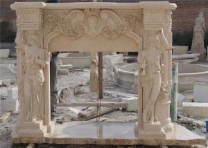 China Finely Carved Stone Fireplace Surround , Beige Marble Fire Surrounds For Gas Fires on sale