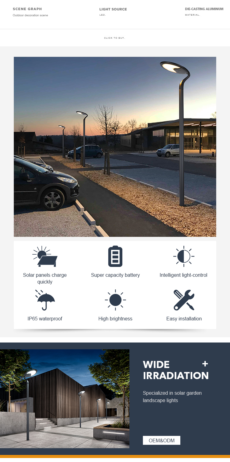 25W Elegant Aluminum Motion Sensor Solar Street Light For Villas