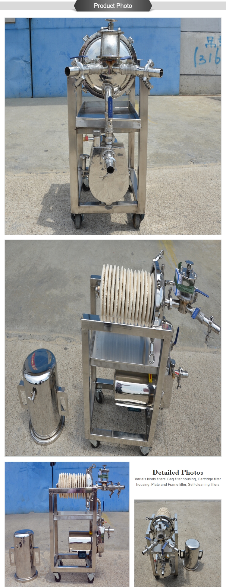 SS 304/SS316L Micron Rating 0.22-100 Um Industrial Grape Juicer with Automatic Filtering