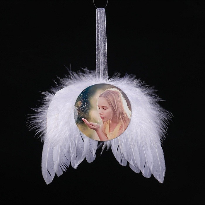 Sublimation Blank Feather Angel Wing Pendant DIY Gift Xmas Wedding Party Ornament