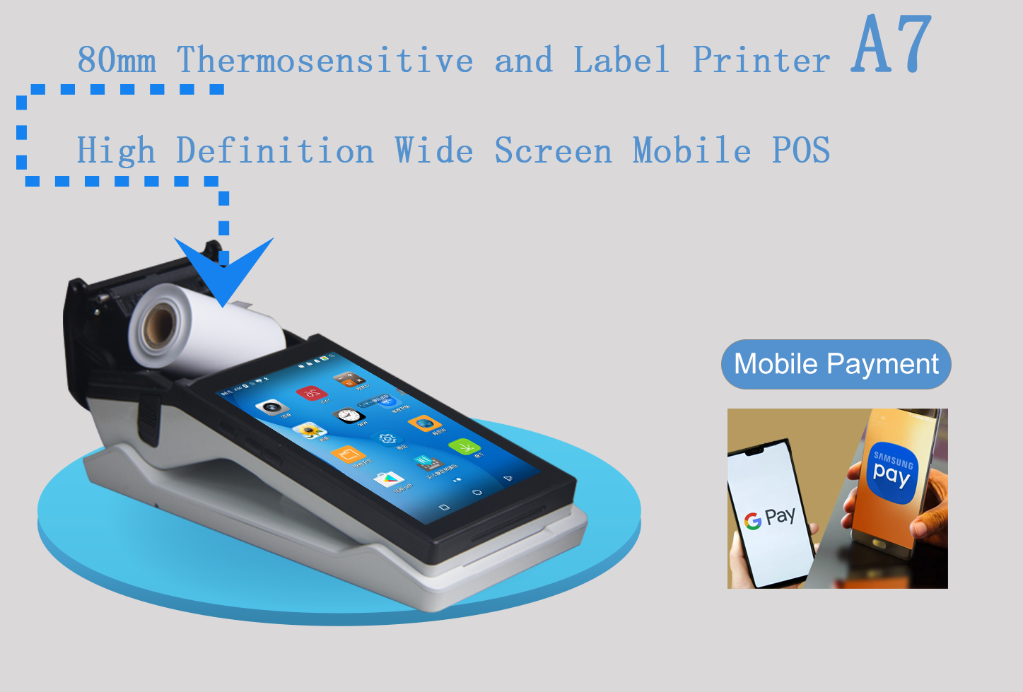 SDK Function Included 7 inch Mini Android POS System with 3G Terminal 80mm Printer