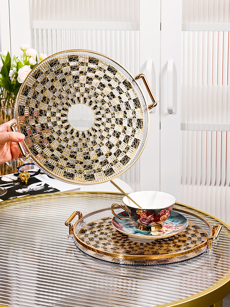 Ceramic Round Tray for Securely Holding Cups Dishes Plates Durable Non-Slip Grip
