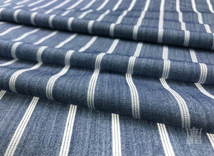 180gsm Blue And White Stripe Fabric Viscose Rayon Yarn Dyed TR Type