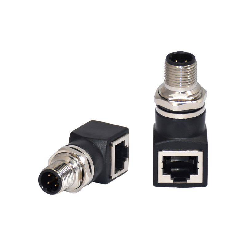 Automotive M12 Waterproof Connector A Code Male 4pins To RJ45 Adapter