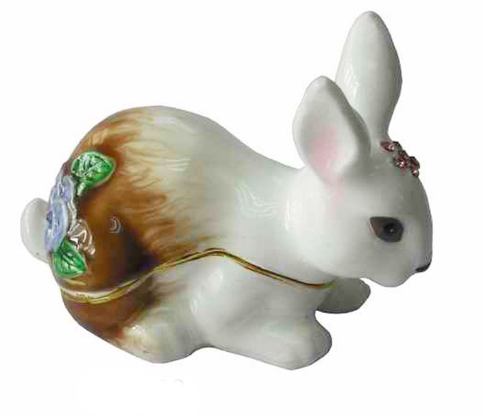 Easter Rabbit Bejeweled Trinket Box Rabbit Jewelry Trinket Box Necklace Ring Holder Easter Easter Bunny Trinket Box