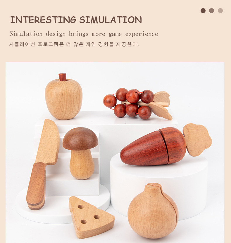 Natural 5.5cm Wooden Fruits And Vegetables Role Play Food Set