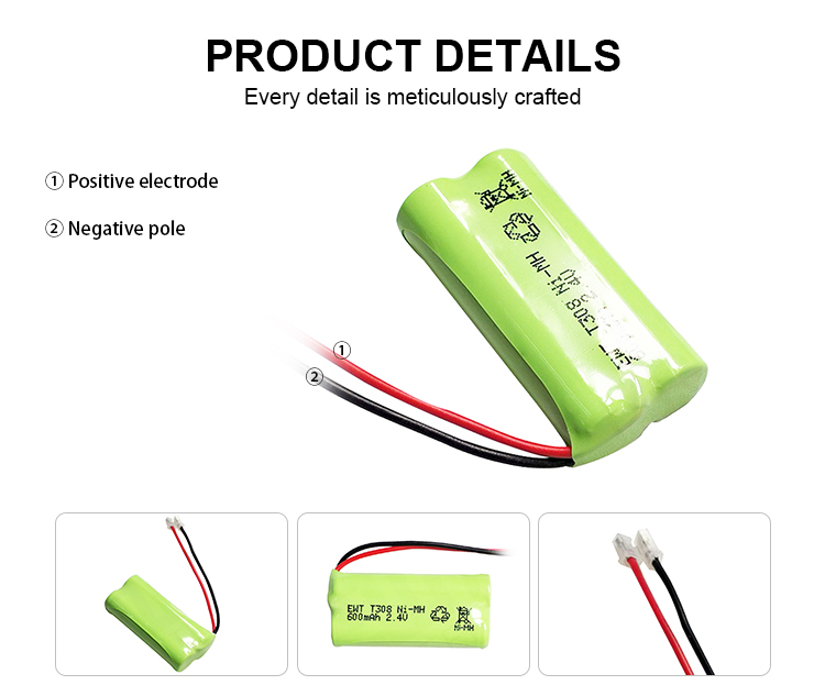 Custom Nickel Rechargeable Battery Pack 2.4V 600mah Nimh Aaa Battery