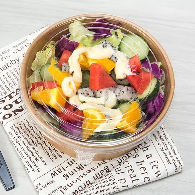 Eco Friendly Round Kraft Disposable Paper Packaging Salad Bowl Flexo Printing Recyclable 20oz Eco Friendly Paper Bowls