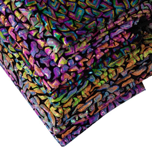 2021 Good Price Wholesale Iridescent Large Geometric Velvet Shiny Sequins Embroidery Fabrics For Garment Upholstery Fab