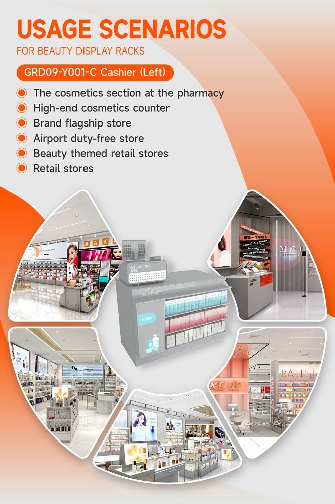 GDR09-Y001-C Retail Display Counter with Acrylic Panel Graphics and Cable Management Hole for Cosmetics Counter