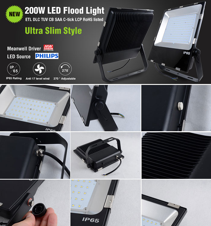 Waterproof Slim Outdoor LED Flood Lights 200w SMD 3030 Chips