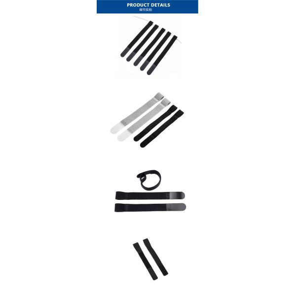 Black Back To Back Hook And Loop P Shaped Hook And Loop Tape For Data Cable And Computer Cable
