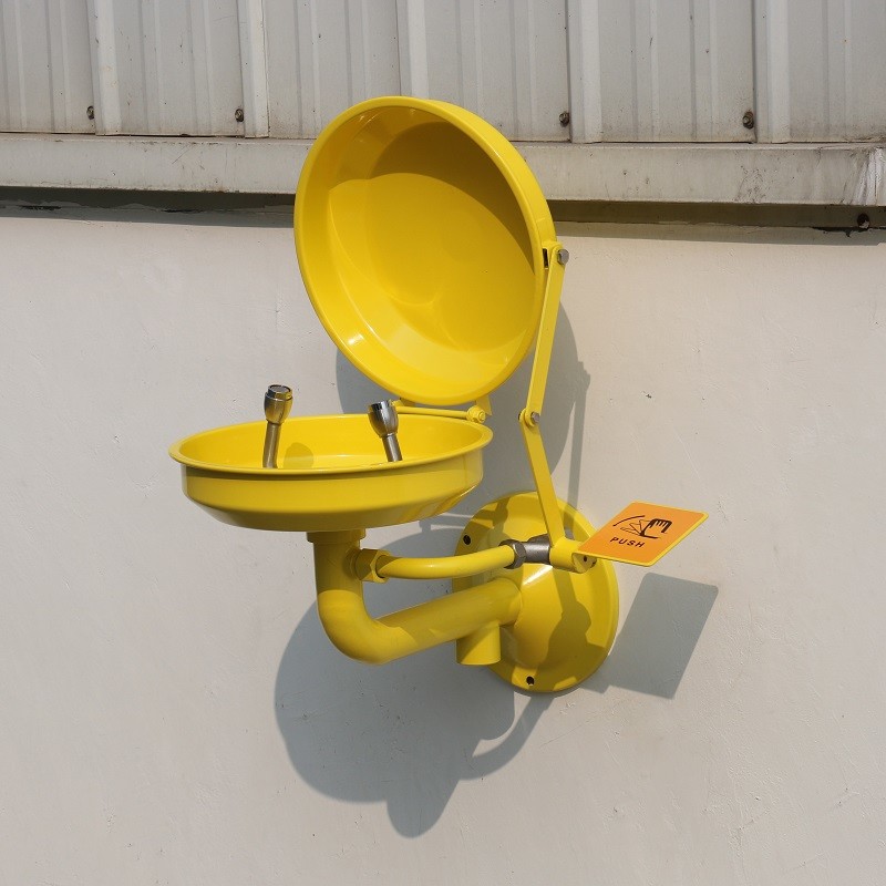 Wall-mounted ss304 ABS coating eye washer, eye wash station with cover auto open eye wash station with round bracket
