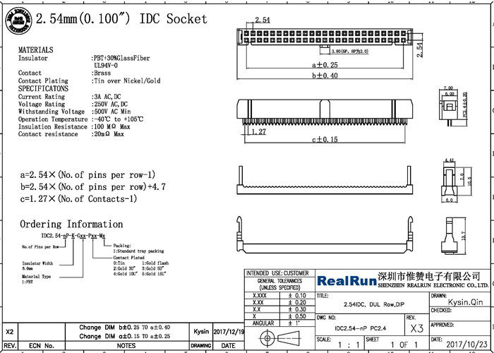 Two Row Female IDC Connector 50 Pin , Automotive Electrical Connectors