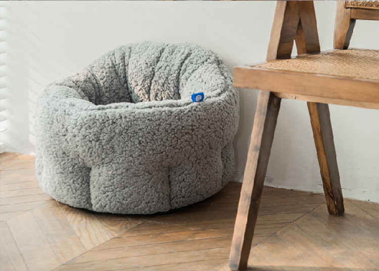 Grey Round Fluffy Calming Plush Calming Dog Bed Xl Small For Crate 19.6 Inch
