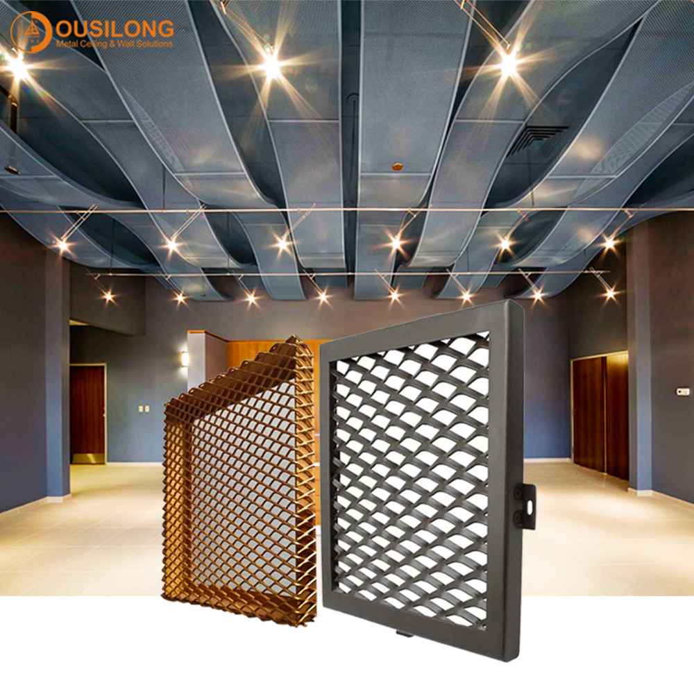 Metal Mesh Commercial Ceiling Tiles for building decoration Aluminum Grid Plate
