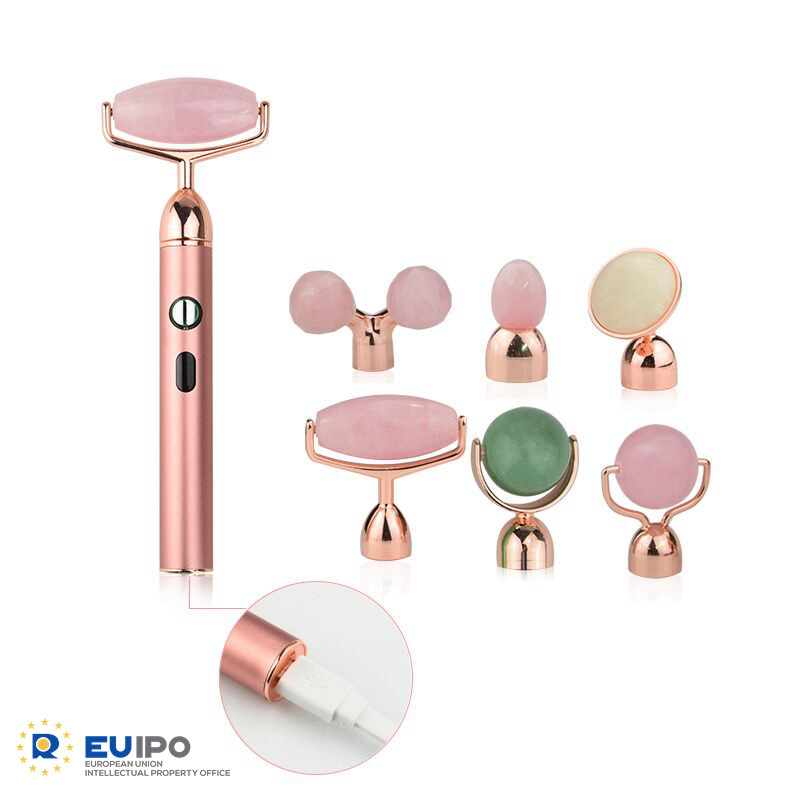 Electric Vibration Rose Quartz Facial Massage Jade Roller Skin Tightening